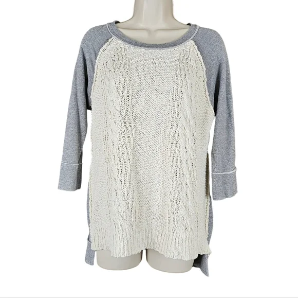 Anthropologie's Dolan Parknit Contrast Gray Jersey & Ivory Chunky Cable Knit Tee - Picture 2 of 11